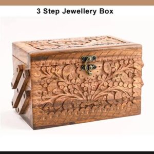 Wooden carving trifold jwellery box