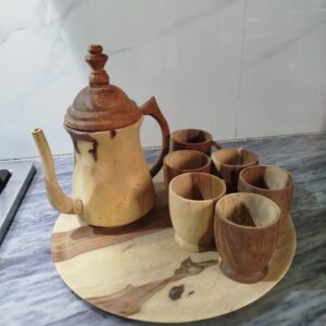 Wooden rough tea set